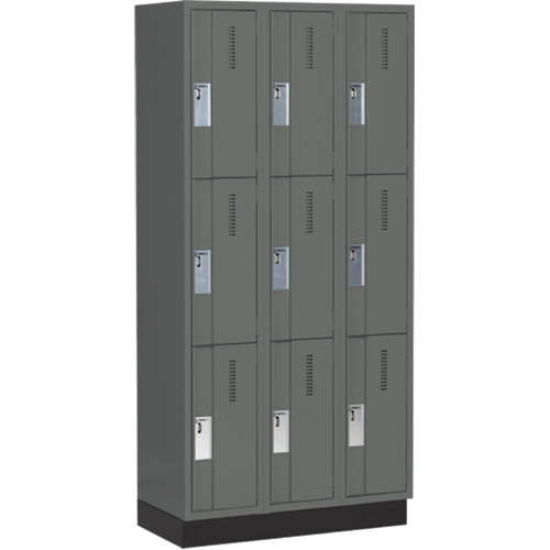 Concorde Heavy-Duty Lockers, 3 -tier, Bank of 3, 36" x 18" x 76", Steel, Charcoal, Welded (Assembled) Auto-Cam