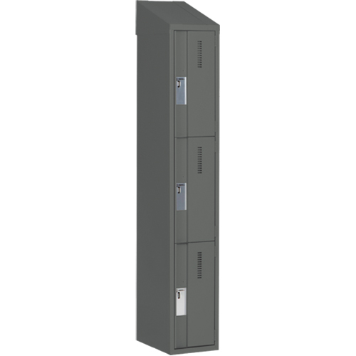 Concorde Heavy-Duty Lockers, 3 -tier, 12" x 18" x 78", Steel, Charcoal, Welded (Assembled) Auto-Cam