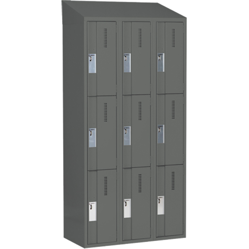 Concorde Heavy-Duty Lockers, 3 -tier, Bank of 3, 36" x 18" x 78", Steel, Charcoal, Welded (Assembled) Auto-Cam