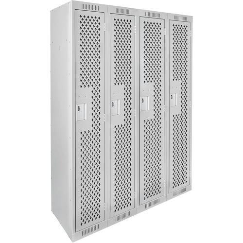 Clean Line Lockers, Bank of 4, 48" x 12" x 72", Steel, Grey, Rivet (Assembled), Perforated Auto-Cam