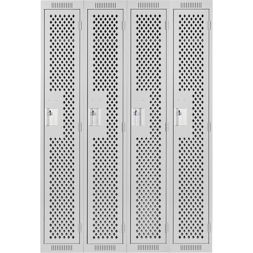 Clean Line Lockers, Bank of 4, 48" x 12" x 72", Steel, Grey, Rivet (Assembled), Perforated Auto-Cam