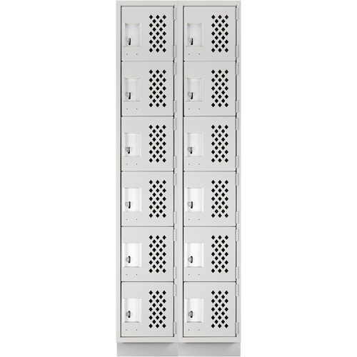 Assembled Lockerettes Clean Line Perforated Economy Lockers, 6 -tier, Bank of 2, 18" x 72" x 12", Steel Auto-Cam