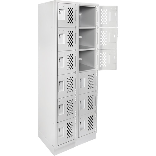 Assembled Lockerettes Clean Line Perforated Economy Lockers, 6 -tier, Bank of 2, 18" x 72" x 12", Steel Auto-Cam