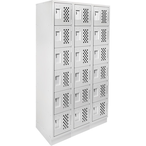 Assembled Lockerettes Clean Line Perforated Economy Lockers, 6 -tier, Bank of 3, 18" x 72" x 12", Steel Auto-Cam