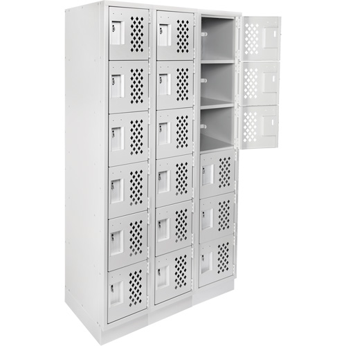 Assembled Lockerettes Clean Line Perforated Economy Lockers, 6 -tier, Bank of 3, 18" x 72" x 12", Steel Auto-Cam