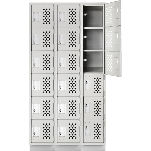 Assembled Lockerettes Clean Line Perforated Economy Lockers, 6 -tier, Bank of 3, 18" x 72" x 12", Steel Auto-Cam