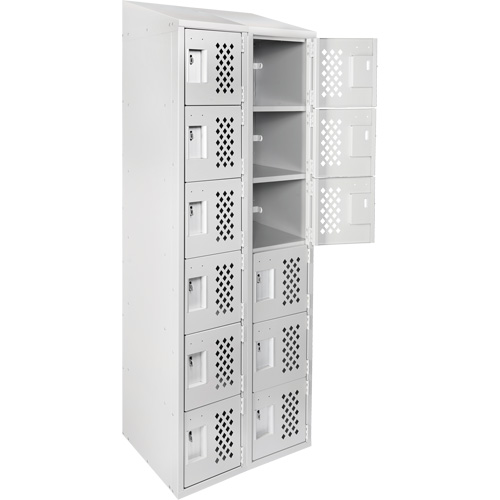 Assembled Lockerettes Clean Line Perforated Economy Lockers, 6 -tier, Bank of 2, 18" x 72" x 12", Steel Auto-Cam