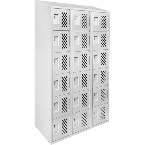 Assembled Lockerettes Clean Line Perforated Economy Lockers, 6 -tier, Bank of 3, 18" x 72" x 12", Steel Auto-Cam