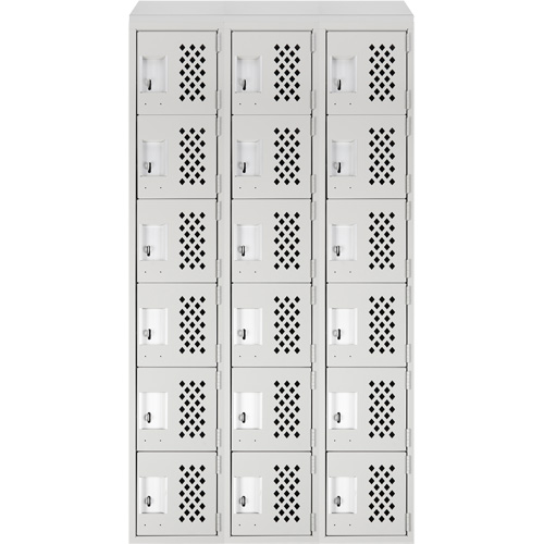 Assembled Lockerettes Clean Line Perforated Economy Lockers, 6 -tier, Bank of 3, 18" x 72" x 12", Steel Auto-Cam