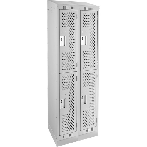 Clean Line Lockers, 2 -tier, Bank of 2, 24" x 12" x 82", Steel, Grey, Rivet (Assembled), Perforated Auto-Cam