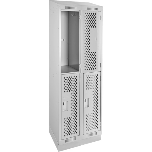 Clean Line Lockers, 2 -tier, Bank of 2, 24" x 12" x 82", Steel, Grey, Rivet (Assembled), Perforated Auto-Cam