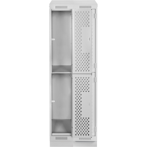 Clean Line Lockers, 2 -tier, Bank of 2, 24" x 12" x 82", Steel, Grey, Rivet (Assembled), Perforated Auto-Cam