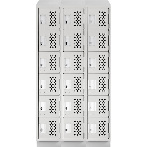 Clean-Line Perforated Lockerette, 6 -tier, Bank of 3, 12" x 72" x 12", Steel Auto-Cam