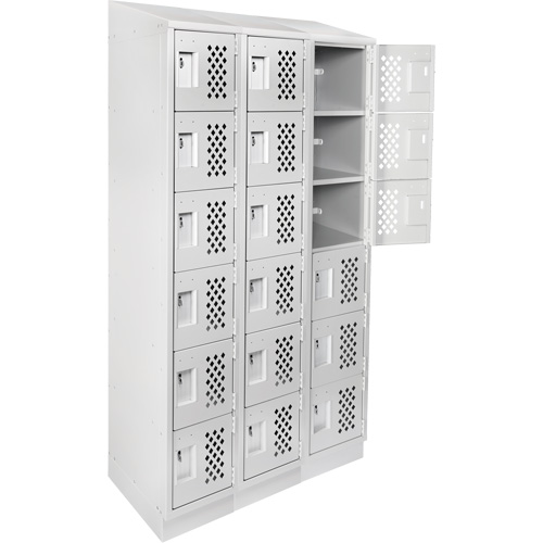 Clean-Line Perforated Lockerette, 6 -tier, Bank of 3, 12" x 72" x 12", Steel Auto-Cam