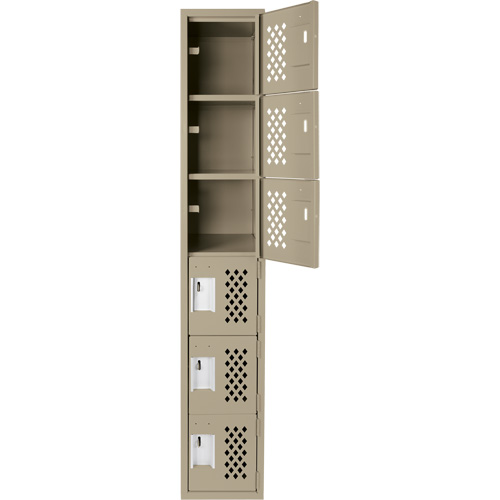 Assembled Lockerettes Clean Line Perforated Economy Lockers, 6 -tier, 18" x 72" x 12", Steel Auto-Cam