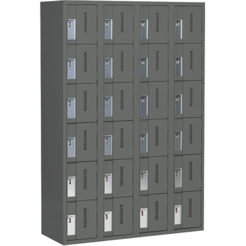 Concorde Heavy-Duty Lockers, 6 -tier, Bank of 4, 48" x 18" x 72", Steel, Charcoal, Welded (Assembled) Auto-Cam