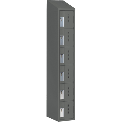 Concorde Heavy-Duty Lockers, 6 -tier, 12" x 18" x 78", Steel, Charcoal, Welded (Assembled) Auto-Cam