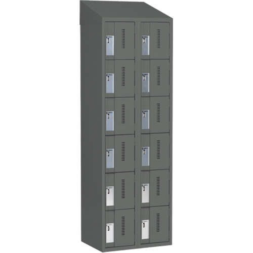 Concorde Heavy-Duty Lockers, 6 -tier, Bank of 2, 24" x 18" x 78", Steel, Charcoal, Welded (Assembled) Auto-Cam