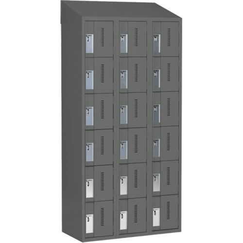 Concorde Heavy-Duty Lockers, 6 -tier, Bank of 3, 36" x 18" x 78", Steel, Charcoal, Welded (Assembled) Auto-Cam