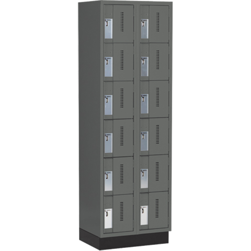 Concorde Heavy-Duty Lockers, 6 -tier, Bank of 2, 24" x 18" x 76", Steel, Charcoal, Welded (Assembled) Auto-Cam
