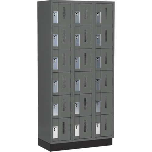 Concorde Heavy-Duty Lockers, 6 -tier, Bank of 3, 36" x 18" x 76", Steel, Charcoal, Welded (Assembled) Auto-Cam