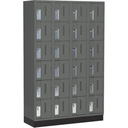 Concorde Heavy-Duty Lockers, 6 -tier, Bank of 4, 48" x 18" x 76", Steel, Charcoal, Welded (Assembled) Auto-Cam