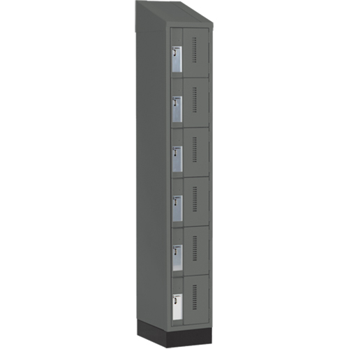 Concorde Heavy-Duty Lockers, 6 -tier, 12" x 18" x 82", Steel, Charcoal, Welded (Assembled) Auto-Cam