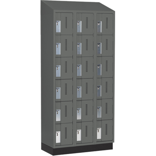 Concorde Heavy-Duty Lockers, 6 -tier, Bank of 3, 36" x 18" x 82", Steel, Charcoal, Welded (Assembled) Auto-Cam