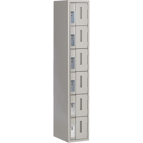 Concorde Heavy-Duty Lockers, 6 -tier, 12" x 18" x 72", Steel, Grey, Welded (Assembled) Auto-Cam