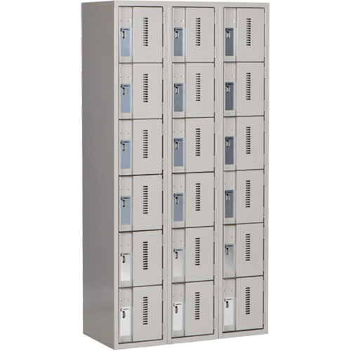 Concorde Heavy-Duty Lockers, 6 -tier, Bank of 3, 36" x 18" x 72", Steel, Grey, Welded (Assembled) Auto-Cam