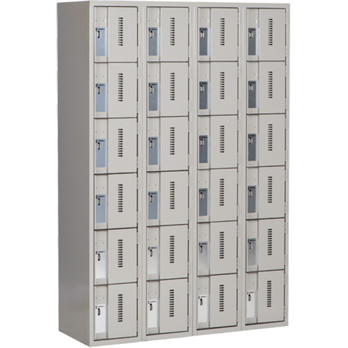 Concorde Heavy-Duty Lockers, 6 -tier, Bank of 4, 48" x 18" x 72", Steel, Grey, Welded (Assembled) Auto-Cam