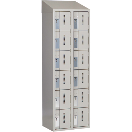 Concorde Heavy-Duty Lockers, 6 -tier, Bank of 2, 24" x 18" x 78", Steel, Grey, Welded (Assembled) Auto-Cam