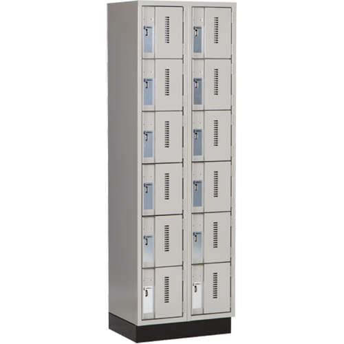 Concorde Heavy-Duty Lockers, 6 -tier, Bank of 2, 24" x 18" x 76", Steel, Grey, Welded (Assembled) Auto-Cam