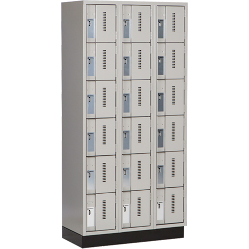 Concorde Heavy-Duty Lockers, 6 -tier, Bank of 3, 36" x 18" x 76", Steel, Grey, Welded (Assembled) Auto-Cam