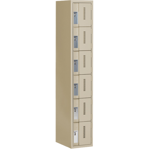 Concorde Heavy-Duty Lockers, 6 -tier, 12" x 18" x 72", Steel, Beige, Welded (Assembled) Auto-Cam