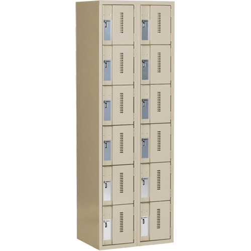 Concorde Heavy-Duty Lockers, 6 -tier, Bank of 2, 24" x 18" x 72", Steel, Beige, Welded (Assembled) Auto-Cam