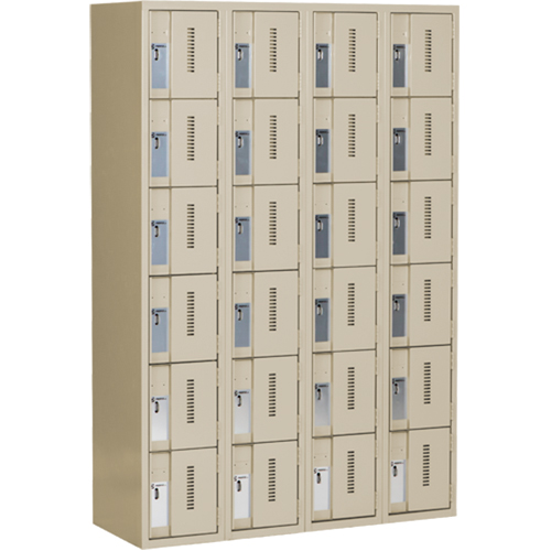 Concorde Heavy-Duty Lockers, 6 -tier, Bank of 4, 48" x 18" x 72", Steel, Beige, Welded (Assembled) Auto-Cam