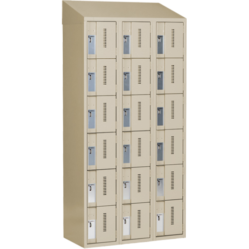 Concorde Heavy-Duty Lockers, 6 -tier, Bank of 3, 36" x 18" x 78", Steel, Beige, Welded (Assembled) Auto-Cam
