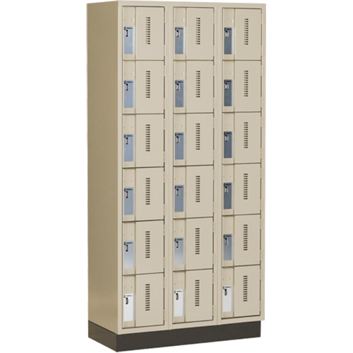 Concorde Heavy-Duty Lockers, 6 -tier, Bank of 3, 36" x 18" x 76", Steel, Beige, Welded (Assembled) Auto-Cam