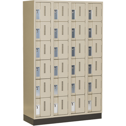 Concorde Heavy-Duty Lockers, 6 -tier, Bank of 4, 48" x 18" x 76", Steel, Beige, Welded (Assembled) Auto-Cam