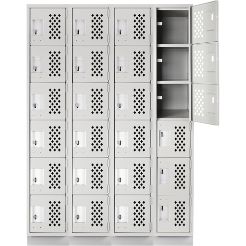 Assembled Clean Line Perforated Economy Lockers, 6 -tier, Bank of 4, 18" x 72" x 12", Steel Auto-Cam