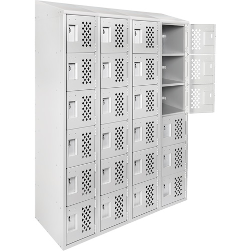 Assembled Clean Line Perforated Economy Lockers, 6 -tier, Bank of 4, 18" x 72" x 12", Steel Auto-Cam
