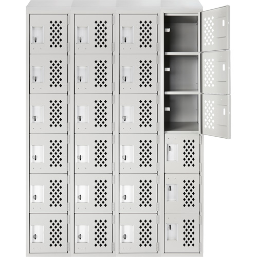 Assembled Clean Line Perforated Economy Lockers, 6 -tier, Bank of 4, 18" x 72" x 12", Steel Auto-Cam