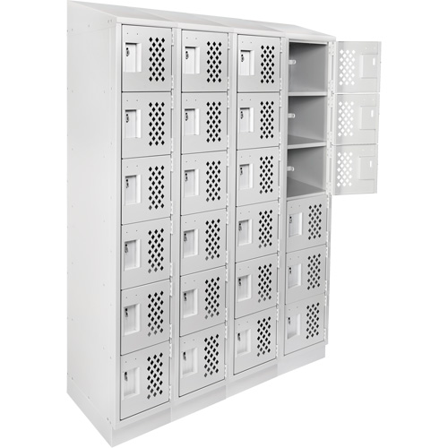 Assembled Clean Line Perforated Economy Lockers, 6 -tier, Bank of 4, 18" x 72" x 12", Steel Auto-Cam