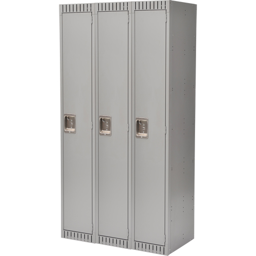 Lockers, Bank of 3, 36" x 18" x 72", Steel, Grey, Knocked Down Auto-Cam