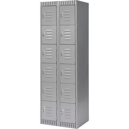 Lockers, 6 -tier, Bank of 2, 24" x 18" x 72", Steel, Grey, Knocked Down Auto-Cam