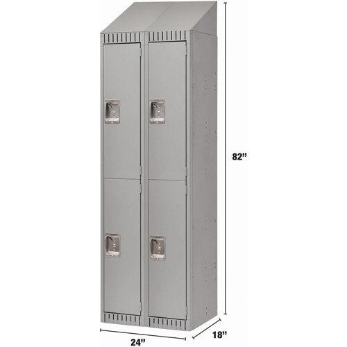 Assembled Lockers, 2 -tier, Bank of 2, 24" x 18" x 72", Steel, Grey, Rivet (Assembled) Auto-Cam
