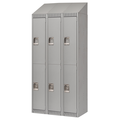 Assembled Lockers, 2 -tier, Bank of 3, 36" x 18" x 72", Steel, Grey, Rivet (Assembled) Auto-Cam