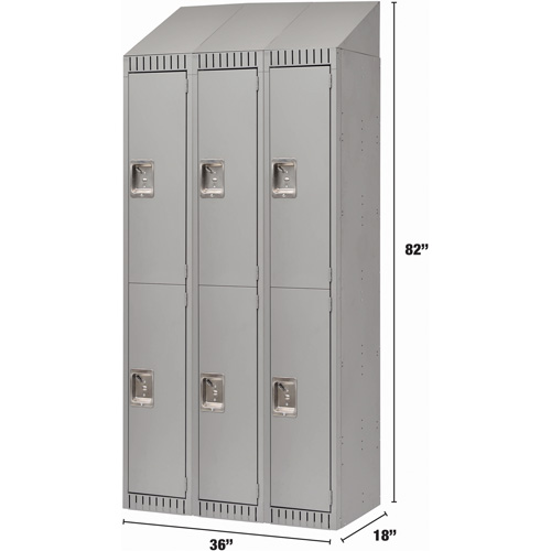 Assembled Lockers, 2 -tier, Bank of 3, 36" x 18" x 72", Steel, Grey, Rivet (Assembled) Auto-Cam