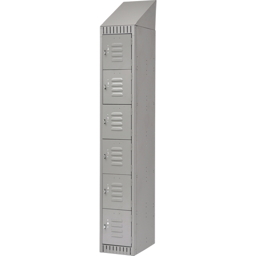 Lockers, 6 -tier, 12" x 18" x 82", Steel, Grey, Knocked Down Auto-Cam